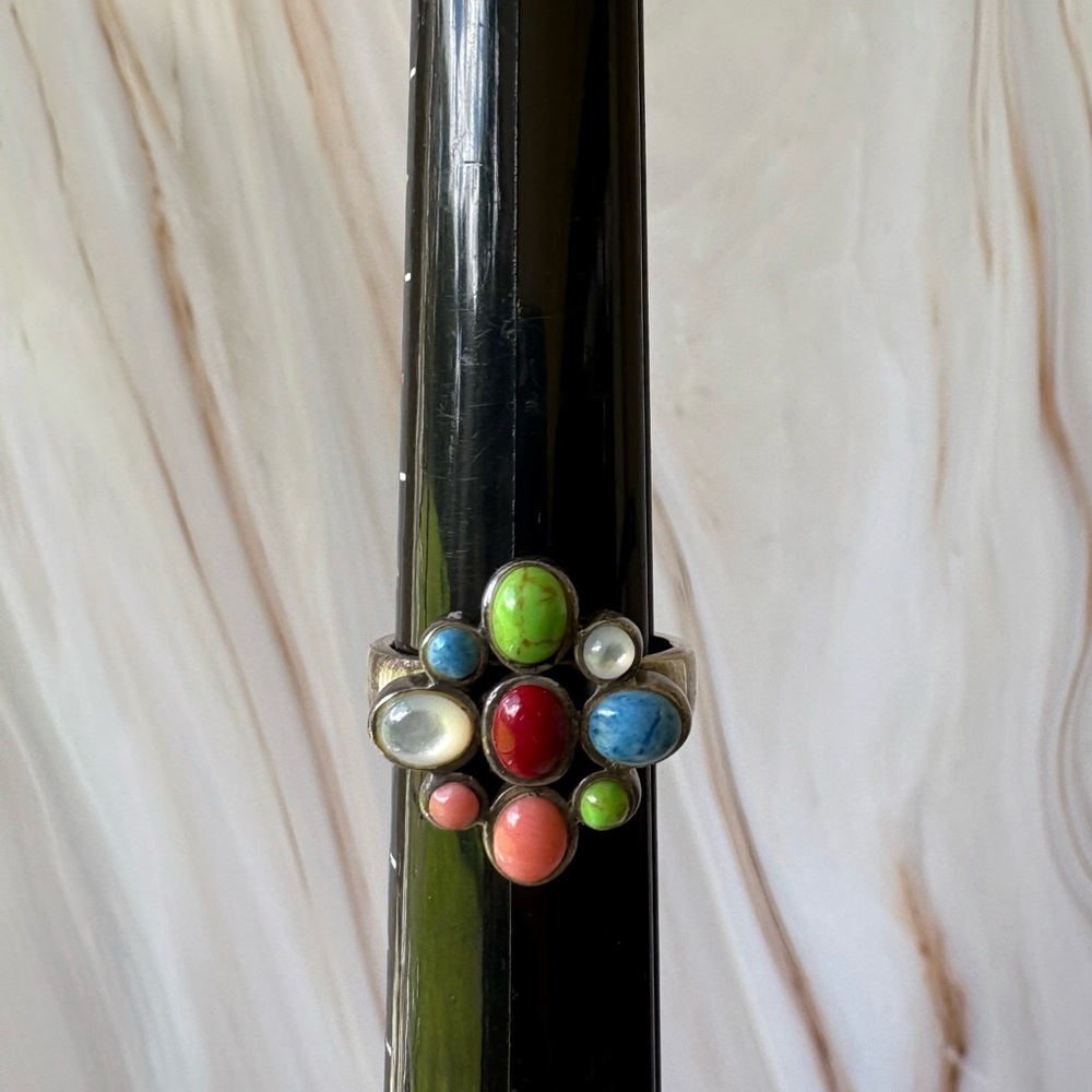 Vibrant Boho Rainbow Gem Statement Ring Size 10 - image 4